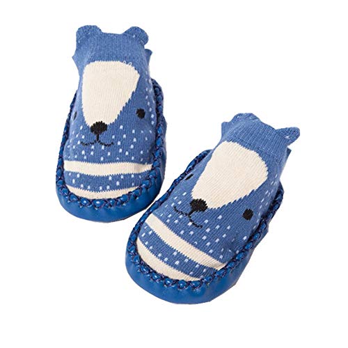 CFPacrobaticS Calcetines De Invierno Cálidos Y Esponjosos Baby Unisex Fox Animal Booties Sole First Walkers Shoes Antideslizante Soft Thermal Floor Bed Calcetines Oso Azul Marino 11cm