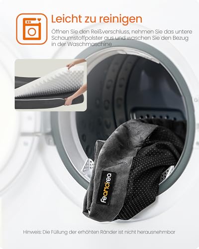 Feandrea Orthopädisches Hundebett, Hundekissen, Hundekorb, weiche Polsterung, Hundesofa, erhöhte Ränder, Bezug abnehmbar und waschbar, 120 x 85 x 18 cm, rutschfeste Unterseite, dunkelgrau PGW078G01V1