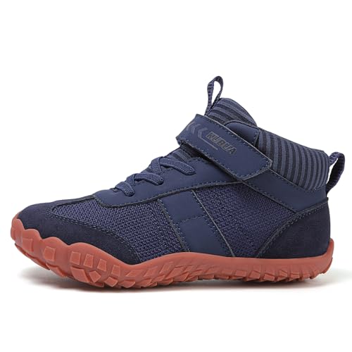 Image of KUBUA Kids High Top Barefoot Shoes Boys Girls Minimalist Zero Drop Sneakers | Wide Toe Box, Padded Collar for Ankle Support, Non-Slip, Hiking, Tennis, Walking, School, Wrestling, Gym, Little Kid, Big Kid