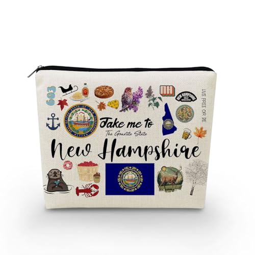 YULUENZE Take Me To New Hampshire Makeup Bag New Hampshire Travel Gift Small Canvas Organizer Bag with Zipper New Hampshire Cosmetic Bag Travel Present for Women Friends Families