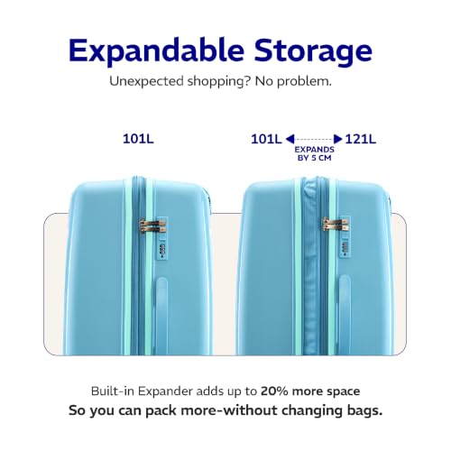 Image of Provogue Spectrum Hard-Sided PP 75 Cm Trolley Bag Large Size | Expandable Space with 8 Wheels Trolley Bags for Travel | Combination Lock | 5 Year Warranty (Frost Fade Blue)