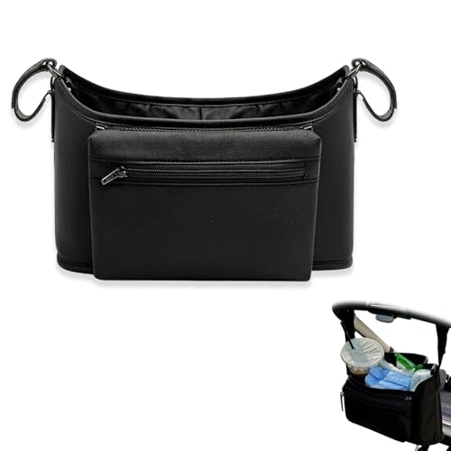 Bolsa Carro Bebé Universal, Organizador de Cochecito de Gran Capacidad, Bolso Carrito Bebé 3 en 1 con Correas Ajustables, Bolso para Carro Bebé Impermeable y Multifuncional, Negro