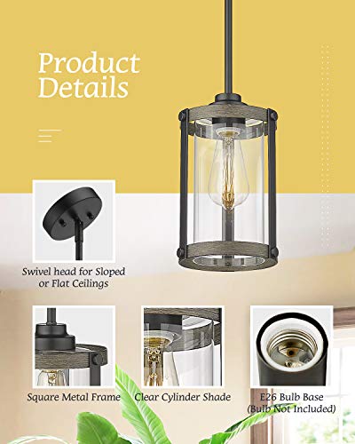Osimir Industrial Pendant Lighting, Mini Glass Pendant Lights for Kitchen Island in Wood and Black Finish, Adjustable Length, OS-3010 1 - Image 2