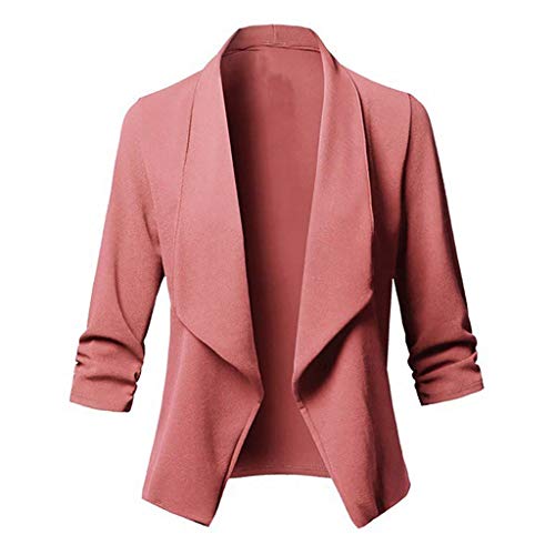 IMJONO Automne Cardigan Femme Blazer Causal Grande Taille Blazer Veste De Costume Courte Slim Fit Veste Tailleur Cintrée Habillée Costume Jacket Femme Printemps Manteau（Rose,M