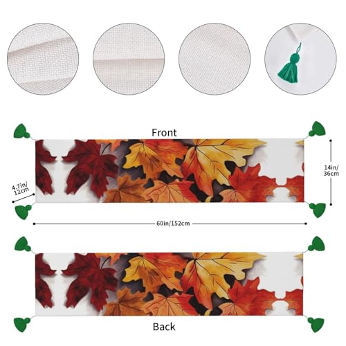 Chemin de table de Noël imprimé feuilles d'automne déco table à manger lin long