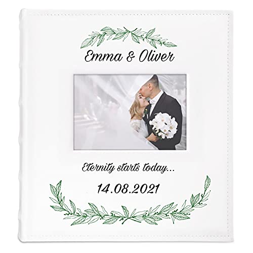 Mavertonphoto Album For Couples- White Cover With A Photo Frame And A Stylish Print - 60 Black Pages To Fill In - Up To 240 Images In Multiple Size - For Wedding - For Parents - Olives #TOP5