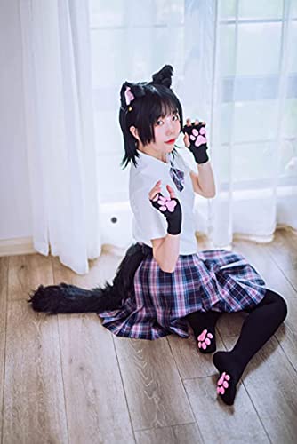 SIROLISA 3D-Silikon-Katzenpfoten-Fäustlinge, niedliche Katzenpfoten-Zehen-Bohnen-Socken, schwarze hohe Strümpfe für Frauen, Mädchen, Halloween, Weihnachten, Cosplay