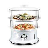 OQHAIR Vaporera eléctrica de Calentamiento rápido de 900W, vaporera Vegetal de 6L sin BPA, Cesta apilable de 2 Capas