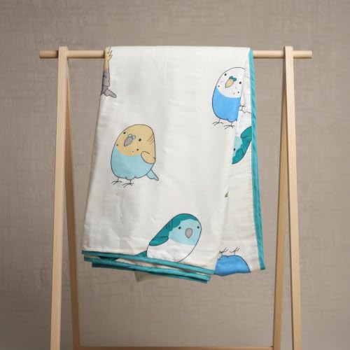 Image of LORETO - A QUALITY LINEN BRAND 100% Cambric Cotton Double Dohar 88 x 90 Inches, 3-Layer AC Blanket with Soft Cotton Flannel Filling, Summer Quilt, Reversible, Multicolor Birds on Soft Beige