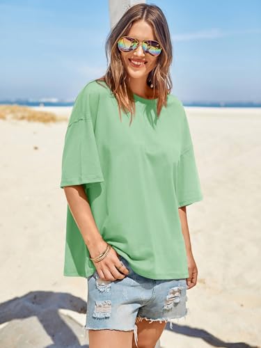 Image of Tankaneo Womens Oversized Tshirts Summer Casual Short Sleeve Crew Neck T Shirt Loose Fit Side Slit Tee Tops