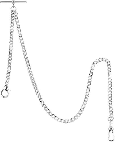 1 PCS Sliver Long T-Shape Pocket Watch Chain Bracelet, Vintage Metal Alloy Pocket Watch Chain for Men/Ladies-Sliver