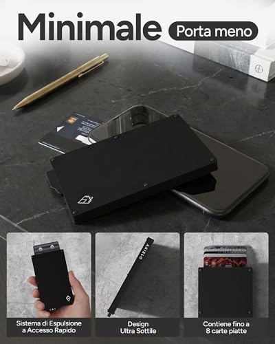 Akielo Porta Carte Di Credito Con Blocco Rfid In Confezione Regalo – Portafoglio Uomo Slim – Porta Tessere Uomo Dal Design Minimalista (Alpha - Edizione Nera) - 4