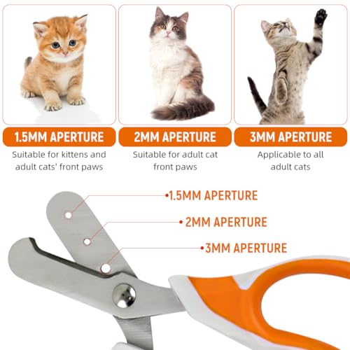 Image of Qpets Cat Nail Cutter, Cat Nail Clipper for Persian Cat, Cute Cat Nail Cutter with 3 Cutting Guarding Holes 1.5mm /2mm /3mm, Stainless Steel Cat Nail Trimmer Cat Nail Clipper Pet Nail Cutter
