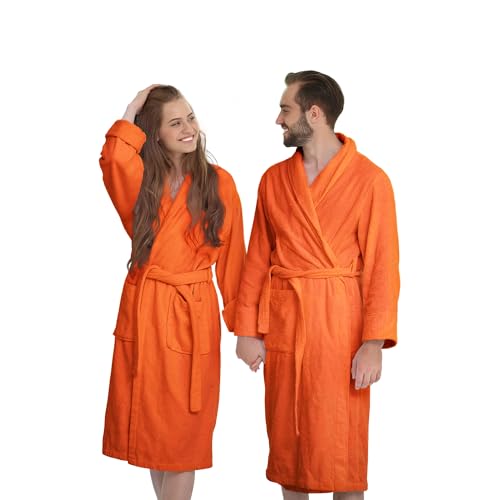 Banzaii Albornoz Para Hombre y Mujer 100% Algodón con Capucha – Bata de Baño Unisex L Naranja