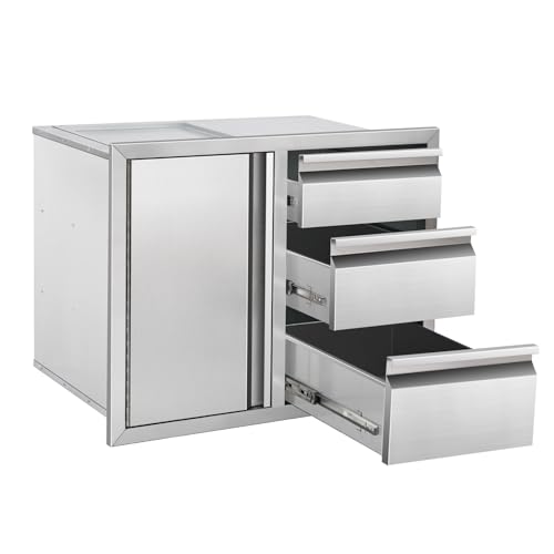 Tactralis Outdoor Kitchen Drawer Combo 28" W x 20.1" H x 19.8" BBQ Triple Drawers & Access Door, Stainless Steel Cabinet, Perfect for Outdoor Kitchen Island Patio Grill Station