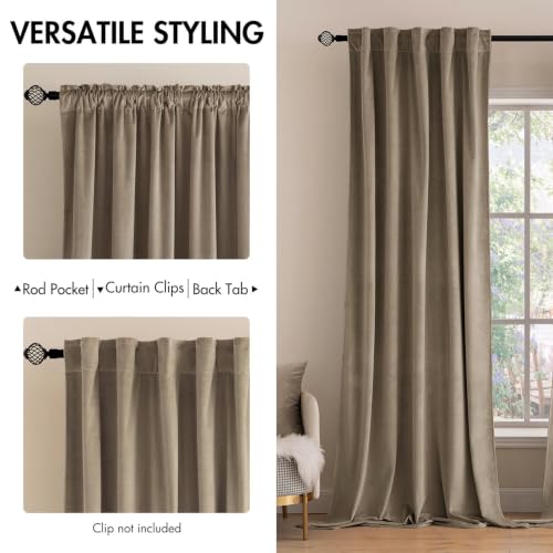 Image of MIULEE Velvet Curtains 52x90 inches 2 Panels Light Taupe Blackout Curtains | Luxury, Bedroom Living Room, Thermal Insulated, Super Soft Window Drapes, Rod Pocket & Back Tab
