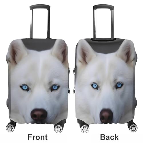 Blue Eyed White Husky Luggage Cover, Washable Elastic Suitcase Cover Protector Fit 18-32 Inch Luggage3