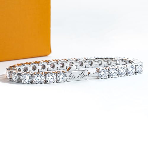 4.2-20.4cttw Moissanite Tennis Bracelet for Women Men D Color VVS1 Clarity Round Brilliant Cut S925 Sterling Silver 3/4.5/5.5mm Moissanite Bracelet with Certificate3