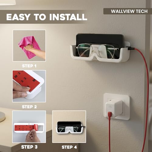 Image of Pack of 4 Specs Holder Wall Mounted /Wall Mounted Mobile Phone Holder / Storage Case For Phones with Strong Adhesive Strips /Eyewear Case Shelving /Sunglasses Display Case /Multi-Purpose Stand (Black)