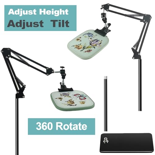 Image of Embroidery Hoop Stand,Rotate Hand Embroidery Stand Embroidery Holder Stand Can Move Freely Hand Embroidery Stand Floor Cross Stitch Stand Suitable for Embroidery Hoop (with Hair Dryer Clamp)
