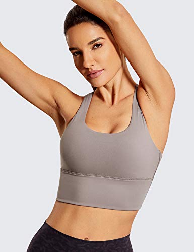 Crz Yoga Women's Strappy Longline Sports Bras - Wirefree Padded Medium Impact Workout Crop Tank Top Lunar Rock Medium #TOP1