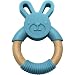 LittleFoot Nation Organic & Natural Bunny Rabbit Baby Teether Ring, 100% BPA Free Pure Food Grade Silicone & Beech Wood, Teething Pain Relief Toy for Toddlers & Infants (Blue)