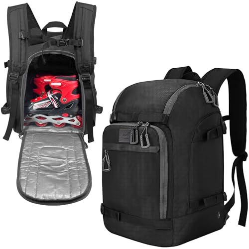 WOLT Roller Skate Bag for Women Men, Ice Skate Bag Backpack with Top Helmet Pocket for Roller Blade Fits Shoes Up To Us Mens 12.5 for Inline, Figure, Quad, Speed, Hockey Skating