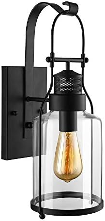 Industrial Wall Sconces Wall Lighting Lantern Wall Lamp Wall Fixture Loft Light with Cylinder Glass Shade use E26 Light Bulb in Black Finish, 1 Light