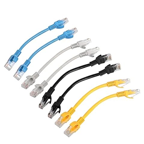 RIIEYOCA Krótkie kable krosowe Ethernet Cat5e 0,15 metra, RJ45 kable sieciowe LAN bez haka dla routerów, modemów, przełączników, serwerów (8-pack w mieszanych kolorach)