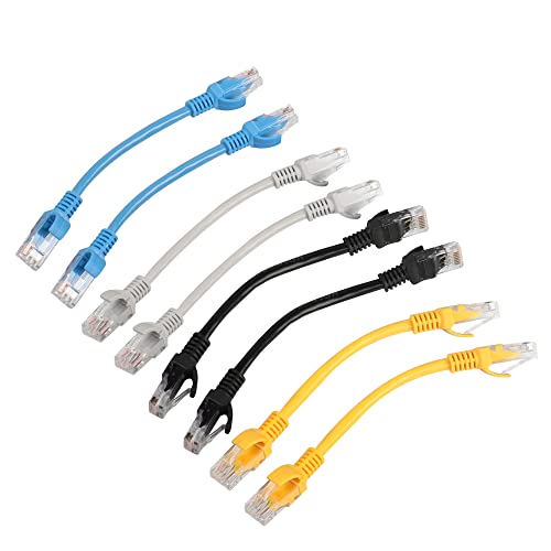 RIIEYOCA Krótkie kable krosowe Ethernet Cat5e 0,15 metra, RJ45 kable sieciowe LAN bez haka dla routerów, modemów, przełączników, serwerów (8-pack w mieszanych kolorach)
