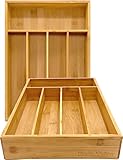 Utopia Kitchen 5 Compartments Bamboo Silverware Organizer - Bamboo Drawer Organizer Tray - Bamboo Hardware Organizer - Perfect for the Kitchen - Hardware - Cosmetics Divider (2 Pack)