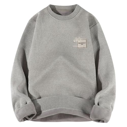 Cambkatl Men's Sytlish Graphic Crewneck Sweaters - Casual Long Sleeve Loose Knitted Warm Fleece Lined Pullover Sweater Tops