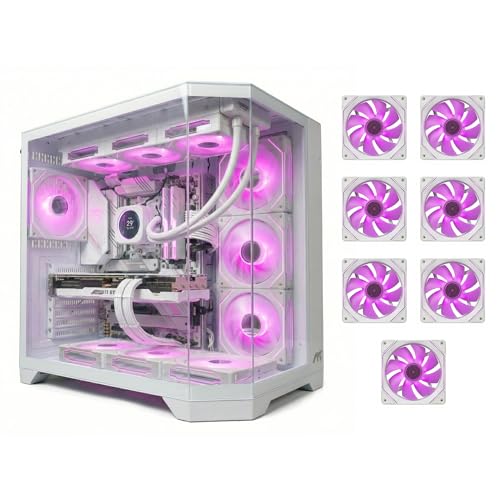 Tortox Prism Core Triple Glass ATX/M-ATX/ITX Gaming PC Case with 7*ARGB Fans Supports 360mm Liquid Cooler VGA Length up to 420mm USB3.0 7 Expansion Slots 2*SSD Slots Gaming Case (ATX White)