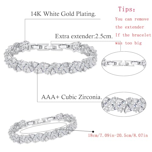 Hadskiss Wedding Tennis Bracelet for Brides Bridesmaid, White Gold Plated Marquise Cubic Zirconia Prom Jewelry, Silver Bracelet Wedding Party Jewelry for Women2