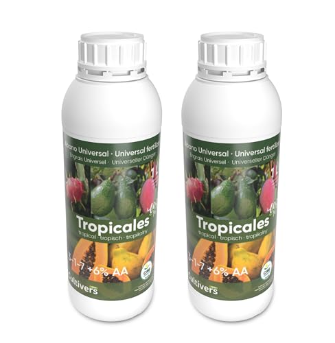 CULTIVERS Fertilizante Tropicales Líquido Ecológico 2x1L. Abono 100% Orgánico con Macronutrientes y Micronutrientes. Mayor Rendimiento y Aumento del Calibre del Fruto