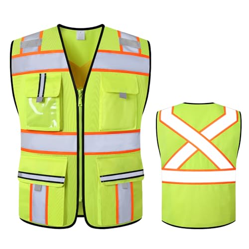Image of Class 2 Safety Vest with Zipper Front and multiple Pockets, High Visibility Vest, Meets ANSI /ISEA Standards