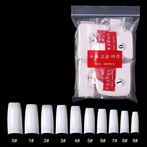 500 Unids / Caja Uñas Postizas Artificiales Uñas de Cubierta Completa Puntas de Uñas de Colores Cápsulas de Uñas Transparentes Acrílicas Puntas de Uñas Manicura Francesa con Caja Para Mujeres Niñas Cover