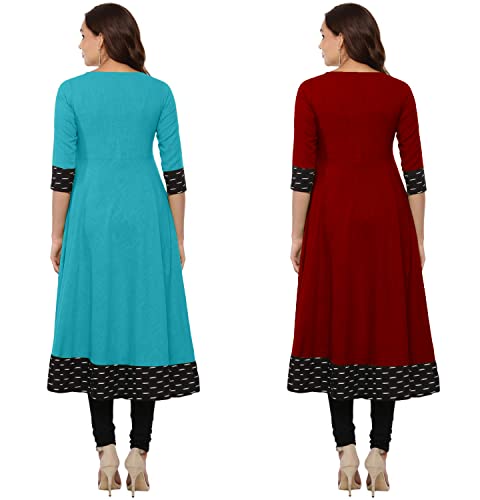 Image of NATEK Plain Cotton Regular Wear Anarkali Kurtis Dresses for Ladies Girls - Combo Pack of 2