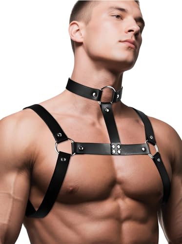 Men's Harness Belt Costume PU Leather Body Chest for Men, Sexy Punk Body Harness Belt, Adjustable Buckle Clothes Outfits, Nightclub Cosplay Clubwear #1
