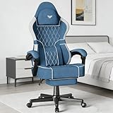 Soontrans Silla Gaming con Cojín Lumbar Masajeador, Silla Gamer con Reposacabezas, Reposapiés, Cadeira Gaming, Tela, 360° Giratorio, Altura Ajustable para Juegos, 136kg(Azul)