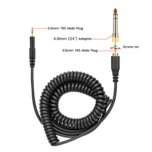 Image of weishan ATH-M50x Cable Coiled Aux Cord Replacement for Audio Technica M40x M70x Wired Headphones, 2.5mm to 3.5mm(1 /8 inch) Extension Wire with 6.35mm(1 /4 inch) Adapter, 14ft