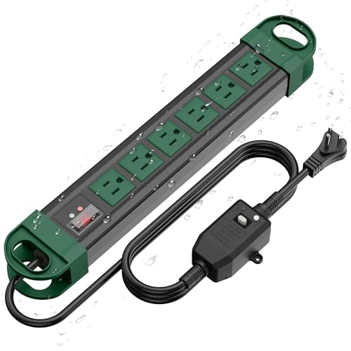 HHSOET GFCI Outdoor Power Strip Weatherproof Waterproof Surge Protector 2700J with 6 Plug Extender Port Exterior Long Extension Cord with Multiple Outlets for Garden Christmas Decor 6FT Green