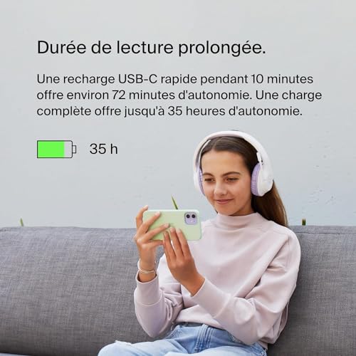 Belkin Casque bluetooth sans fil SoundForm Inspire pour enfants (apprentissage en ligne, voyage, microphone intégré, compatible avec l'iPhone, l'iPad, le Galaxy, etc.)