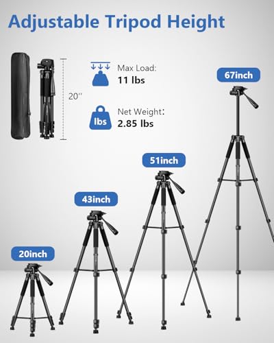 JOILCAN 67\" Phone iPad Tripod, Professional Camera Tripod Stand for Tablet iPhone with 2-in-1 Holder & Carry Bag, Extendable Travel Tripod for Cellphone Camera Video Recording Live Stream Vlogging