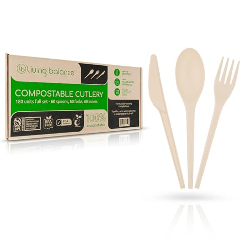 Living Balance Certified Compostable Cutlery 180pcs Set – CPLA 60