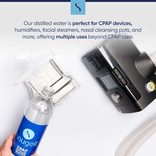 Snugell Travel Size Bottled Distilled Water for CPAP Machines, (6-Pack, 20oz Each) – Up to 12-Day Supply – Multi-Use, Travel-Friendly, Clean, Made in USA