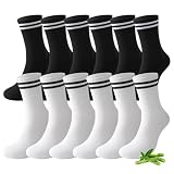 FALARY Lot de 6 Paires de Chaussettes de Tennis en Bambou pour Hommes et Femmes, Anti-transpiration, Respirantes, Chaussettes de Sport Blanc Noir 43-46