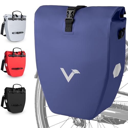 Valkental - Große & wasserdichte Gepäckträgertasche - 20L Füllvolumen - Fahrradtasche für Gepäckträger mit Reflektoren in Bla