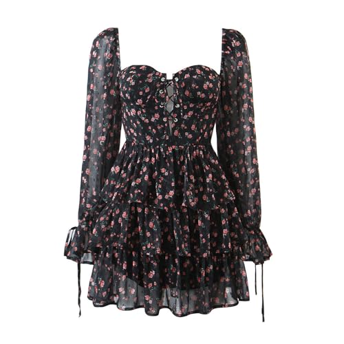 CABULE Vestido Sexy con Top de Tubo para Mujer con Cintura Que Adelgaza la Falda Floral-Color de la Imagen-S