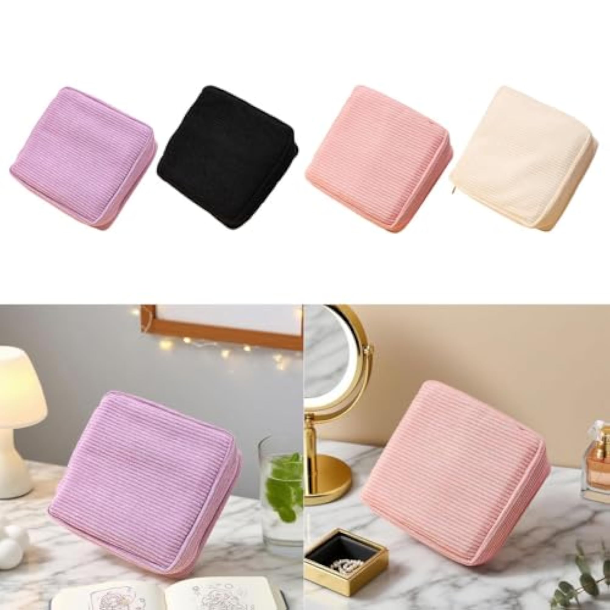 Corduroy Makeup Bag Zipper Pouch for Girls, Purple
